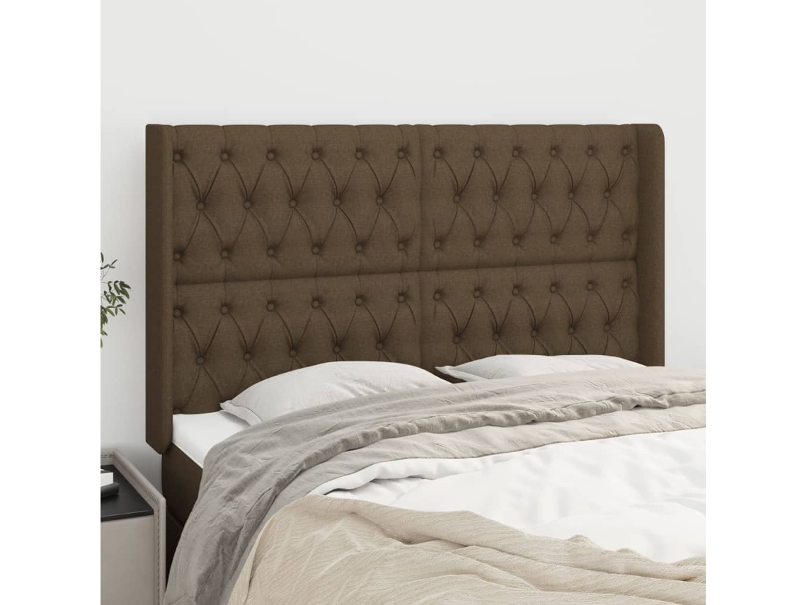 Vidaxl Cabeceira Cama C/ Abas Tecido 147x16x118/128 Cm Castanho-escuro