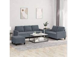 Vidaxl 3 Pcs Conjunto De Sofás Com Almofadões Veludo Cinzento-escuro