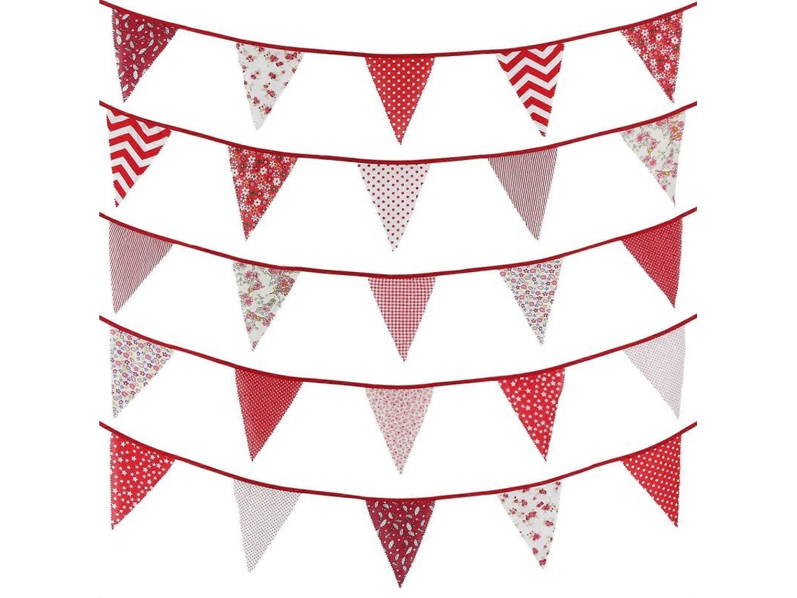 Bandeirolas de tecido 12m com padrão floral vermelho para eventos CHARM
