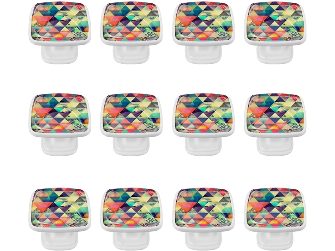 Puxadores Quadrados Para Gavetas De Cômoda, Puxadores Para Armários De Cozinha, 12 Peças, Estampa Abstrata De Triângulos