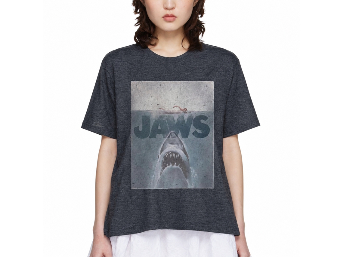 Rockinstone Jaws Movie Transparent Heather Navy Adult T-shirt Size:xxl