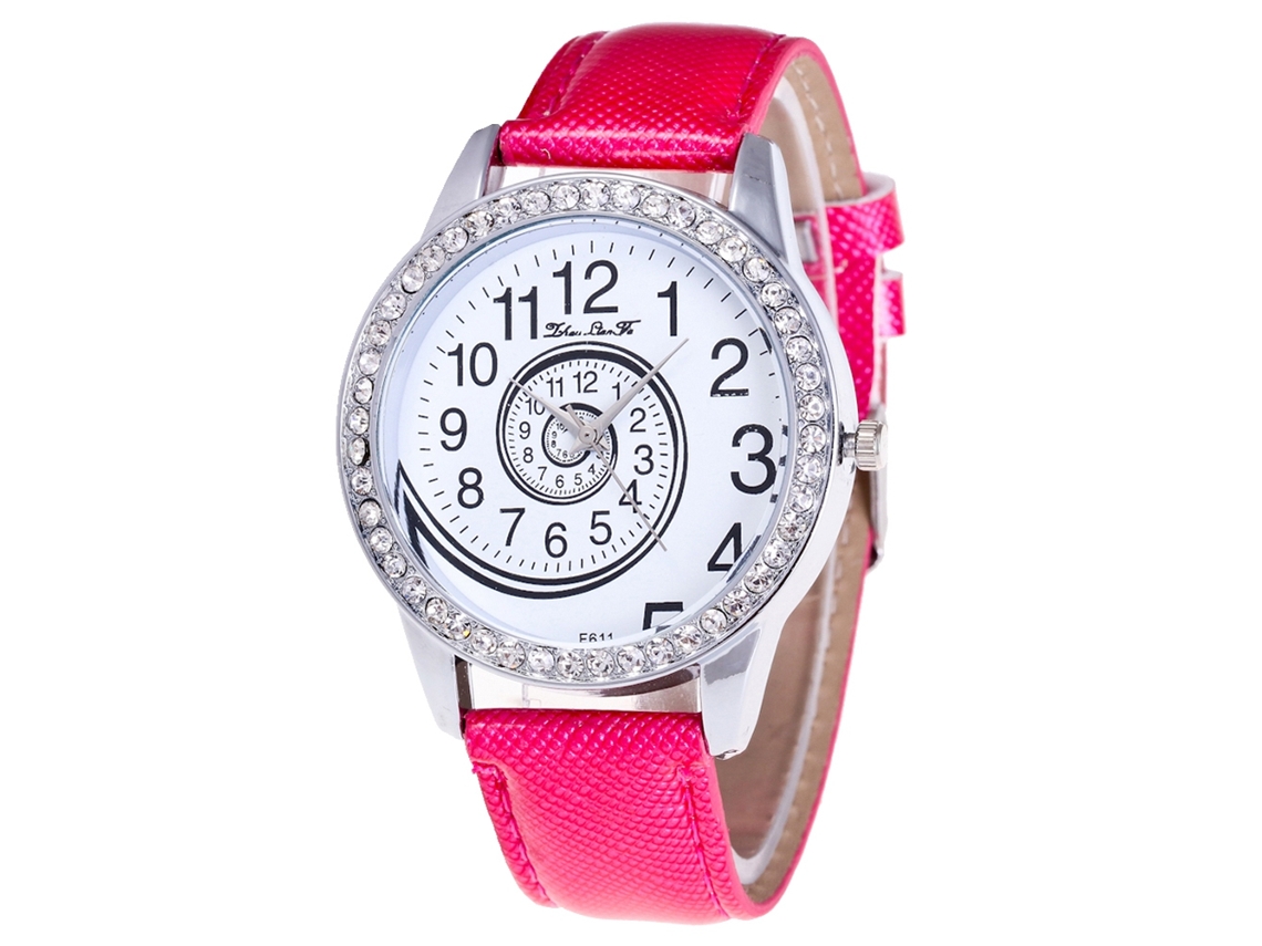 Reloj De Mujer De Cuero Pu Zhoulianfa Con Dijes Cristal Rojo Rosa