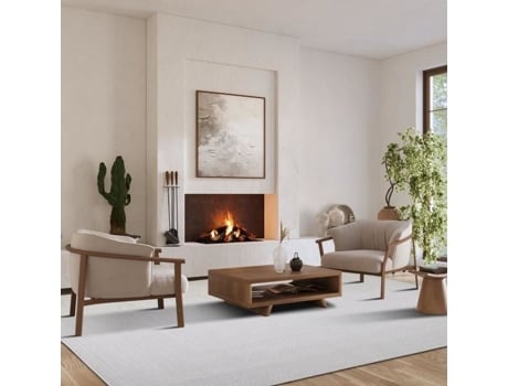 Tapete Aspecto Juta Com Padrão Branco Marfim 160x225