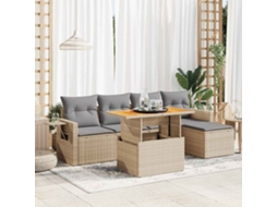 Vidaxl 6 Pcs Conjunto De Sofás P/ Jardim Com Almofadões Vime Pe Bege