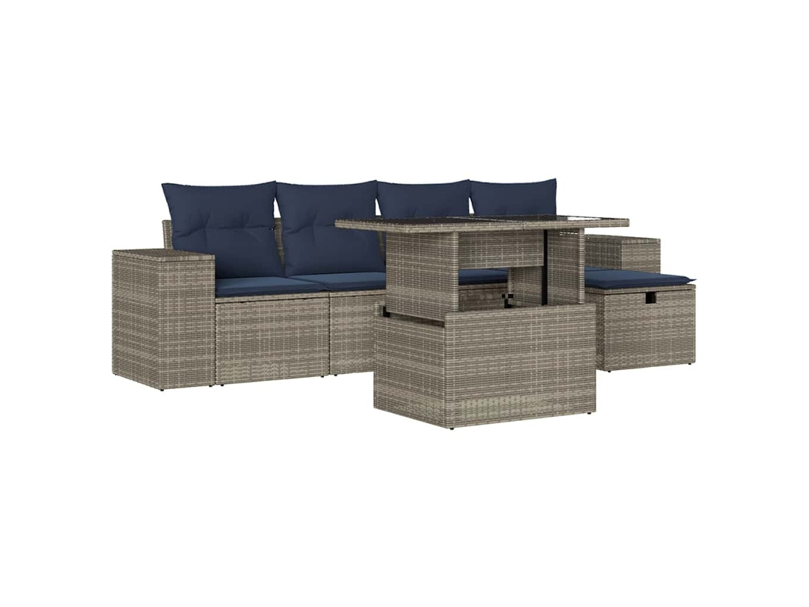 Conjunto de Sofá de Jardim, 6 Peças, Almofadas, Rattan Cinza MAISON EXCLUSIVE
