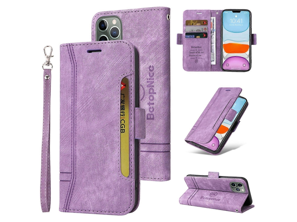 Capa De Couro Com Fivela Dupla Lateral Para Iphone 11, Roxa