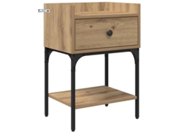Mesa de cabeceira artesanal em carvalho, modelo EXCLUSIVE da MAISON, com gaveta, 40x29x60 cm