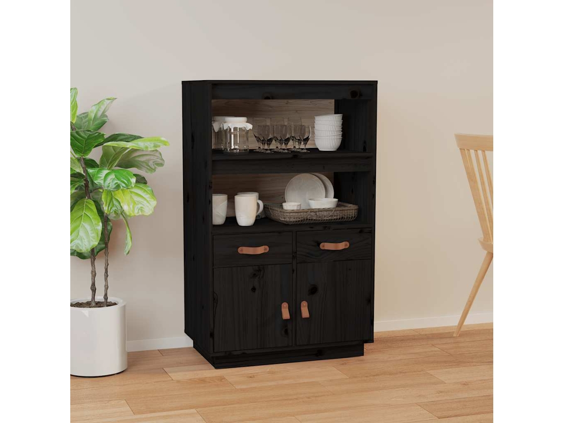 Vidaxl Aparador Alto 67x40x108,5 Cm Pinho Maciço Preto