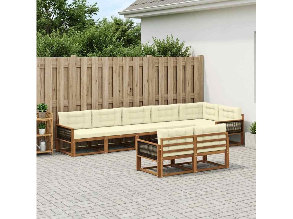 Vidaxl Conjunto De Sofás Para Exterior 8 Unid. Natural E Creme