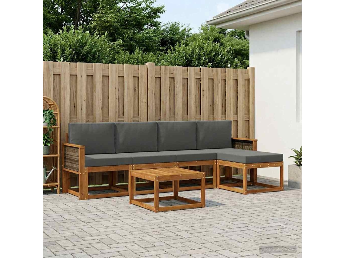 Vidaxl Conjunto De Sofás Para Exterior 6 Pcs Natural E Antracite