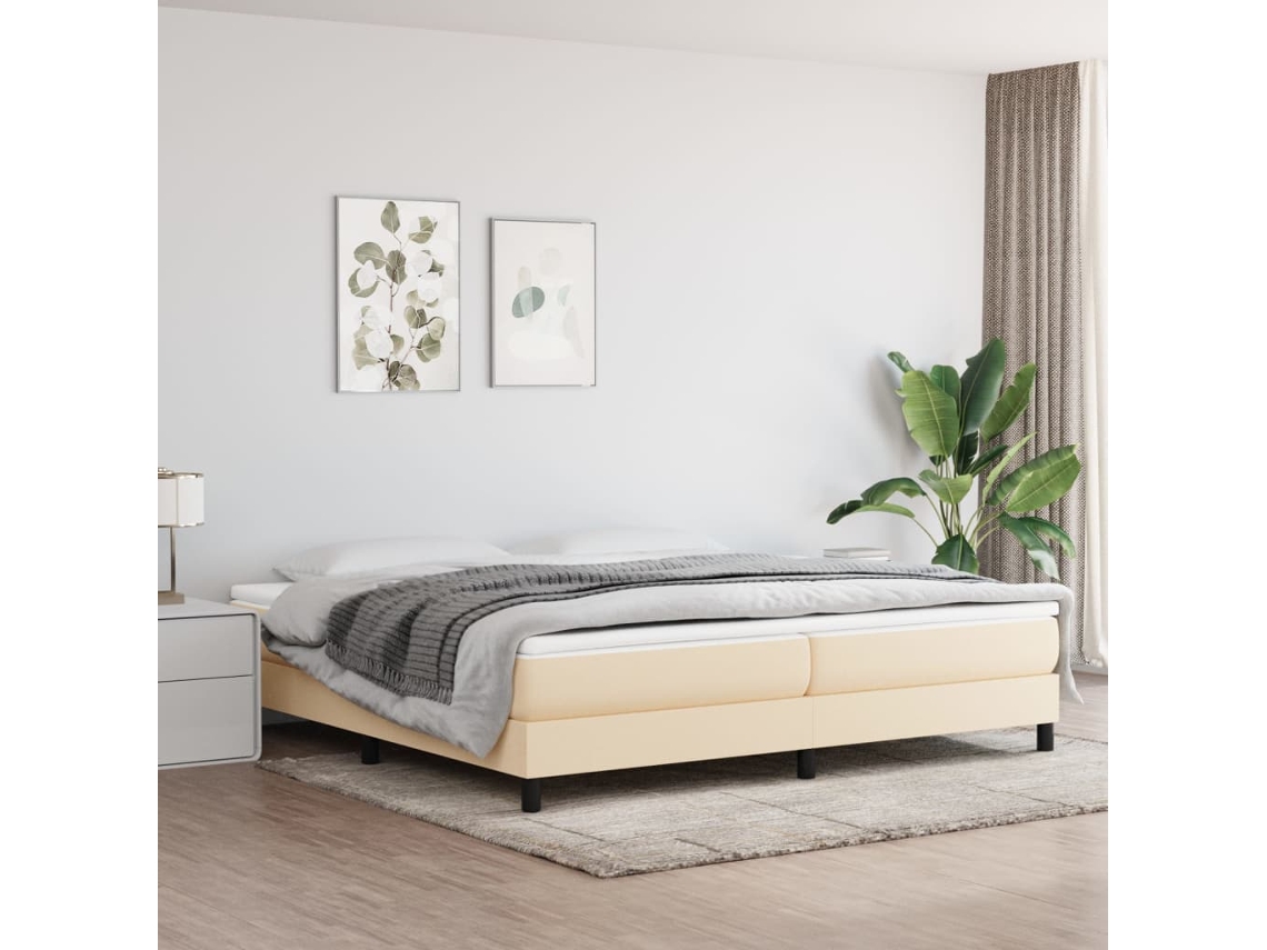 Vidaxl Cama Com Molas/colchão 200x200 Cm Tecido Cor Creme