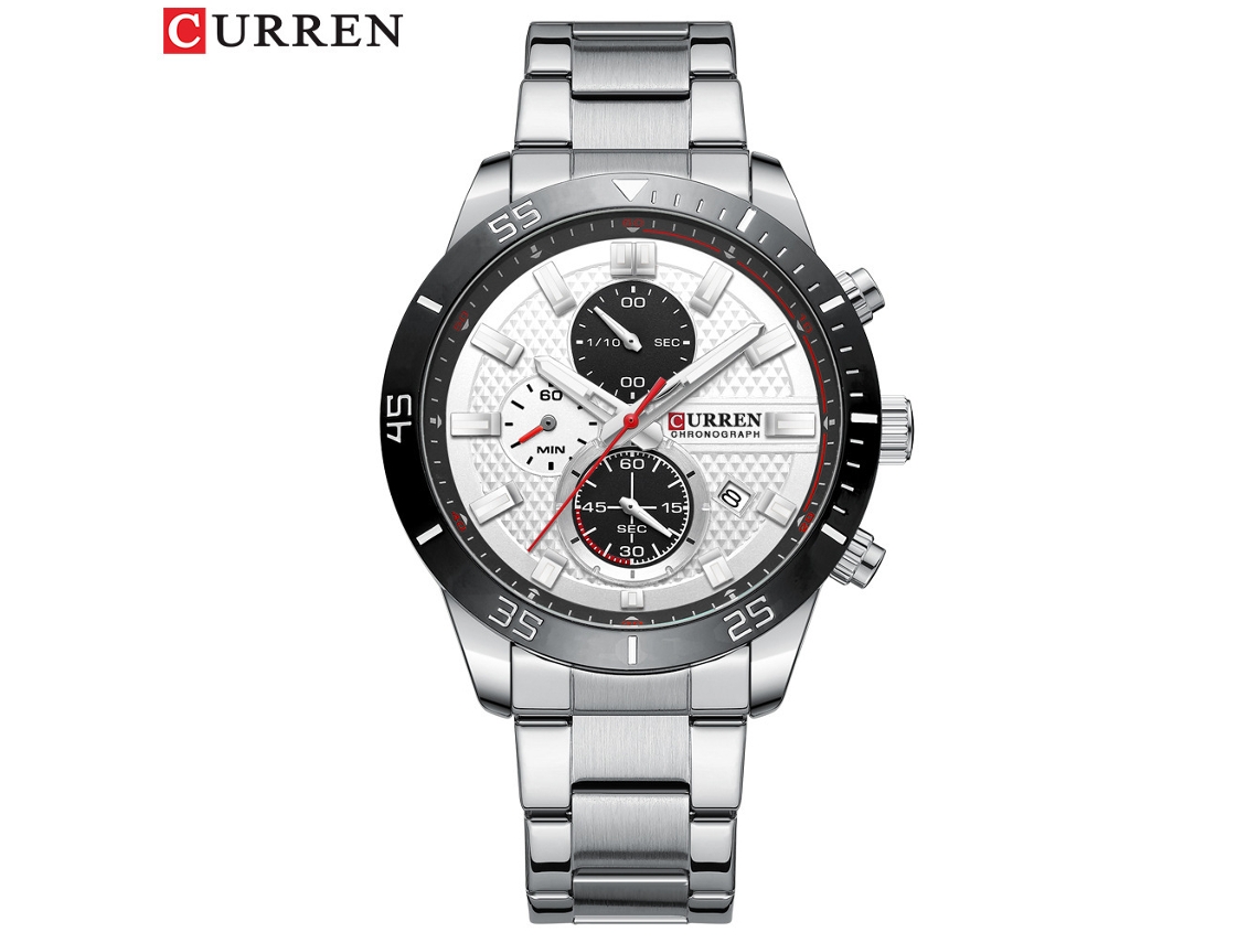 Relógio Masculino Casual À Prova D'água , com Seis Ponteiros, Multifuncional e Moderno, Pulseira de Aço Inoxidável. MDUG (branco Prateado)