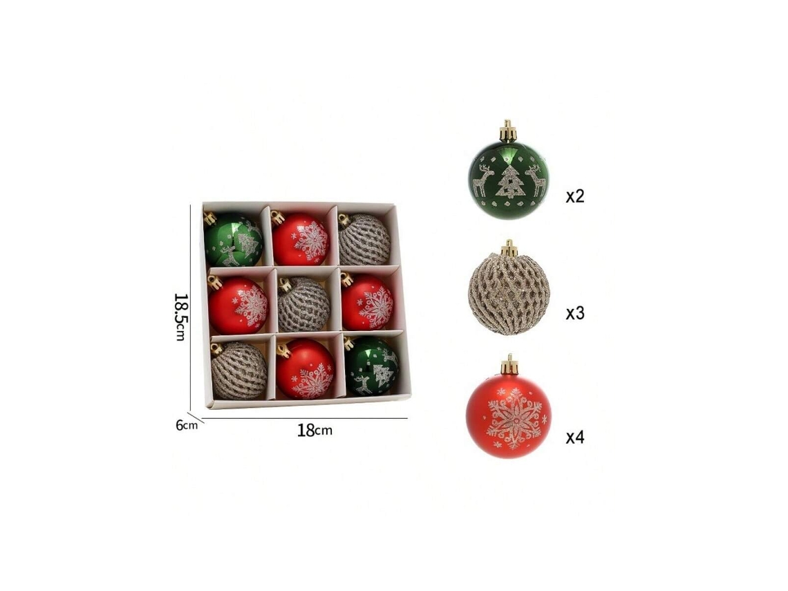 Bola De Natal De 6cm, Conjunto De Bola De Natal Modelo A Igvtrade (9 Unidades/caixa)