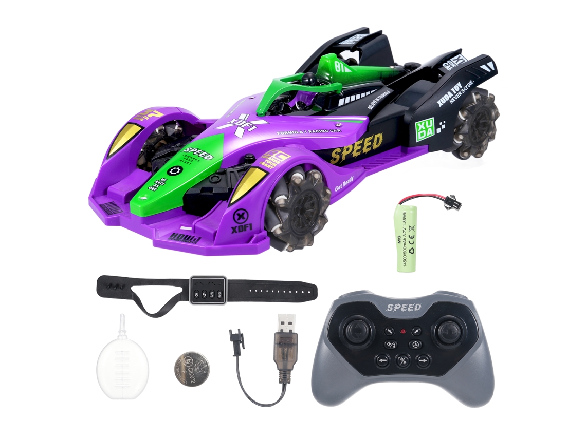 Mali carro de Controle Remoto com Gestos, Spray, Luzes e Música, 12 Canais, Brinquedo para Crianças Meninos Meninas Roxo