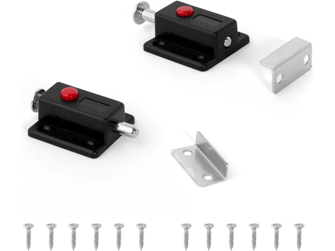 Conjunto De 2 Travas Botão Pressão Plástico Com Mola Para Armários,