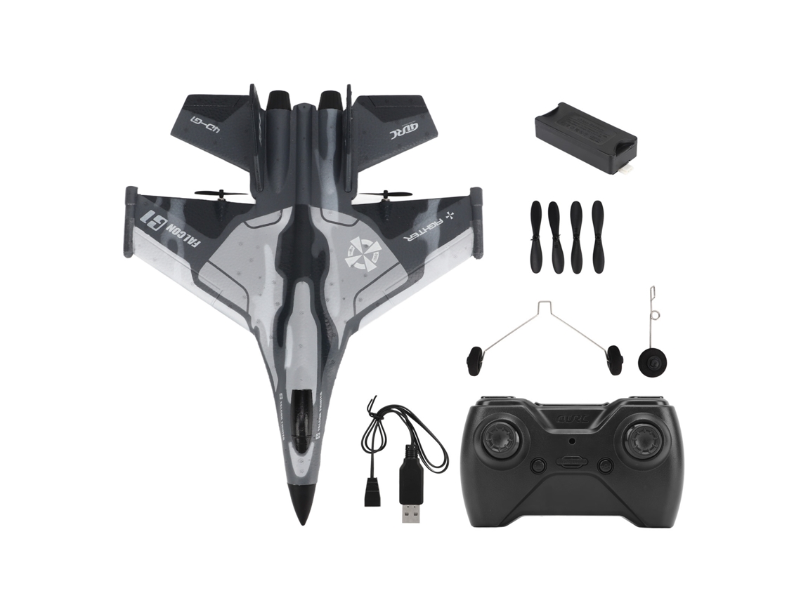 Mali avião de Controle Remoto Leve Flexível com Luz Led para Crianças Camuflagem Cinza 1 Bateria