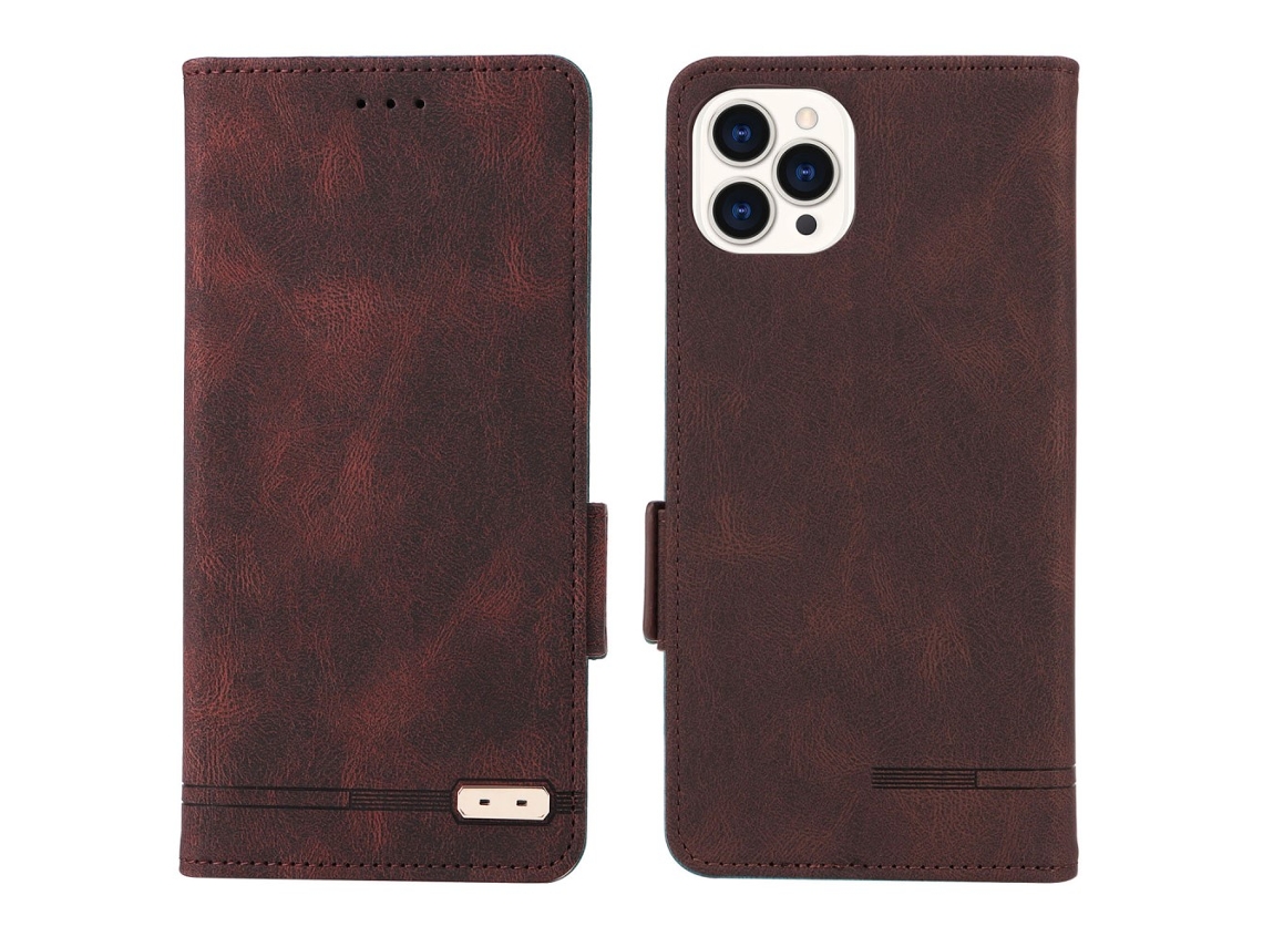 Capa Em Couro Pu Com Suporte Para Apple Iphone 16 Pro Max - Café