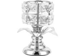 Suporte de Vela Cilíndrico de Cristal Prateado 5.1 Polegadas com Decoração Oca e Recorte