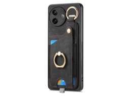 Capa Traseira De Couro Retrô Com Compartimentos Para Cartões E Suporte De Anel, Preta, Para Xiaomi Poco F7 Pro 5g / Xiaomi Redmi K80 5g