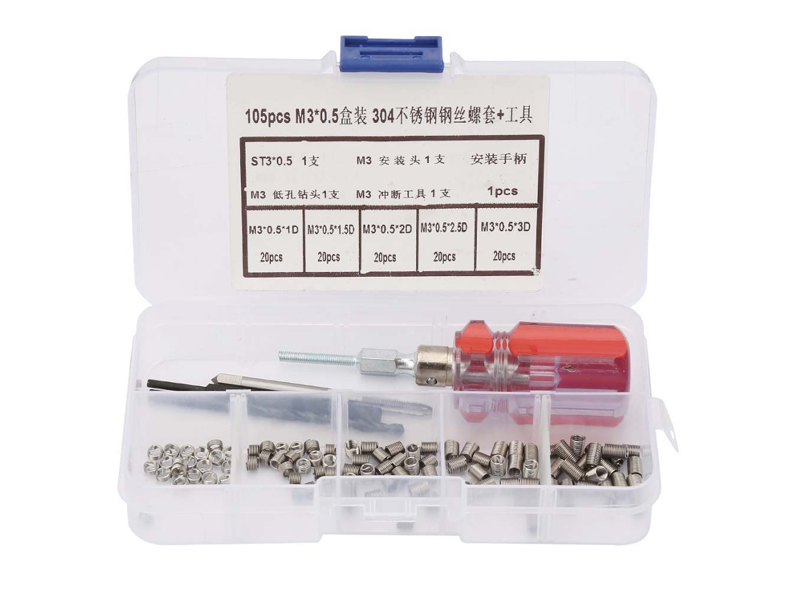 Kit De Reparo De Insertos Roscados Em Aço Inoxidável, 105 Peças, M3x0, 5