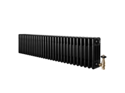 Radiador Tradicional 4 Colunas 300x1370 Mm Preto 1519 w + Válvulas Termostáticas – Aço Carbono, Suportes Incluídos,