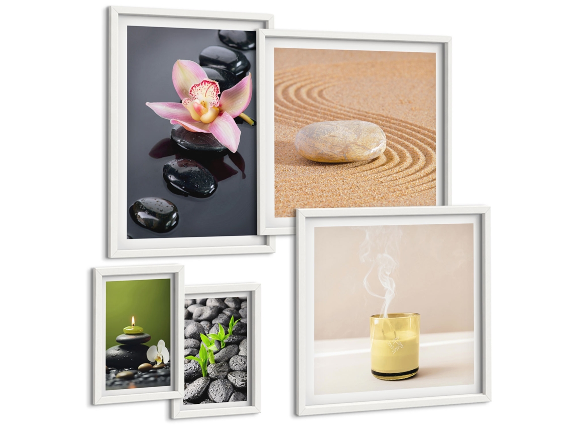 Conjunto De Pinturas Relaxamento Zen Pedras Orquídeas Espelharte (5 Peças)