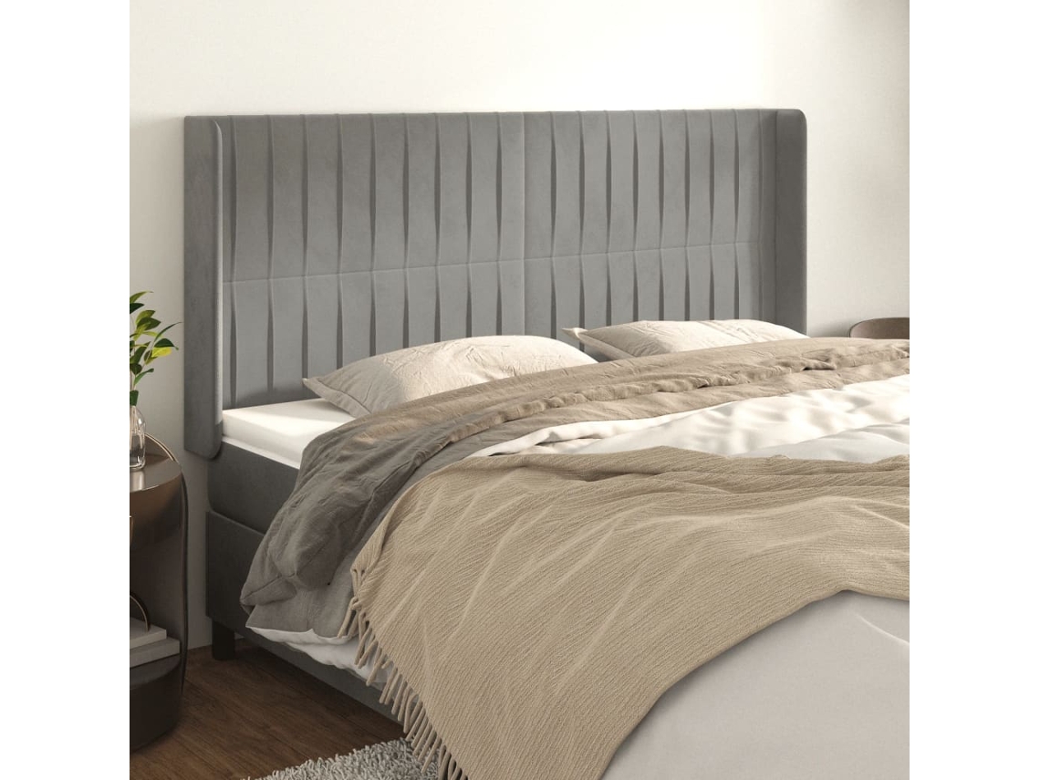 Vidaxl Cabeceira Cama C/ Abas Veludo 183x16x118/128 Cm Cinzento-claro