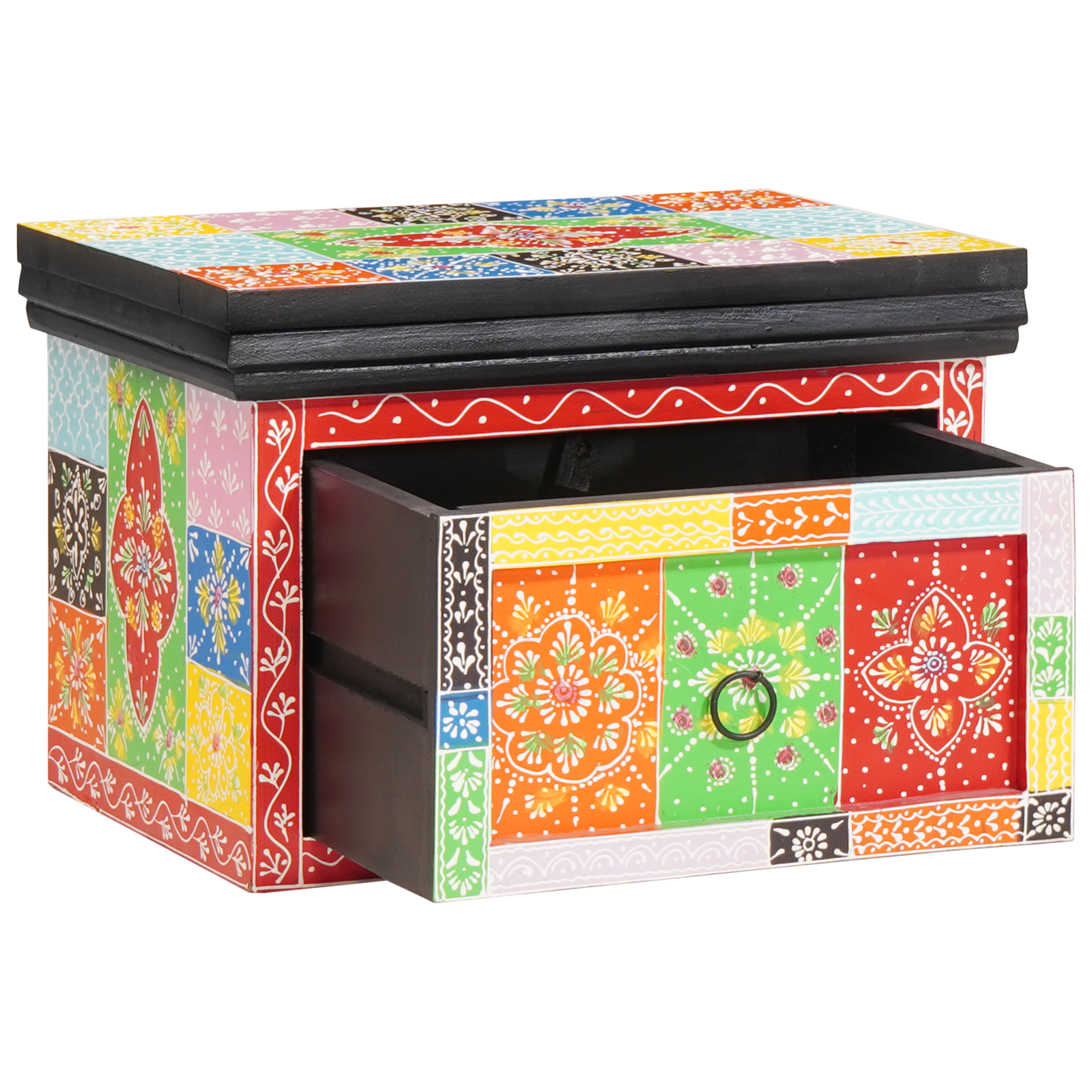 Conjunto 1 Mesa De Cabeceira Eclética Vidaxl Multicolorido Madeira De Mangueira Maciça (40 X 30 X 28 Cm)