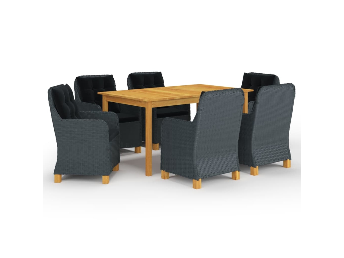 Vidaxl 7 Pcs Conjunto De Jantar Para Jardim Cinzento-escuro