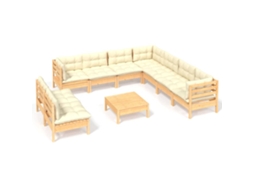 Conjunto de 10 Lounge Jardim com Almofadões Creme Pinho Maciço MAISON EXCLUSIVE