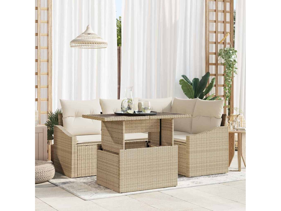 Vidaxl Conjunto De Sofá De Jardim 5 Unid. Bege E Creme