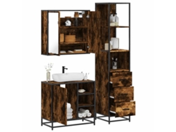 Vidaxl 3 Pcs Conjunto De Móveis Wc Madeira Processada Carvalho Fumado
