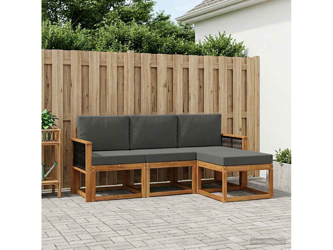 Vidaxl Conjunto De Sofás Para Exterior 4 Unid. Natural E Antracite