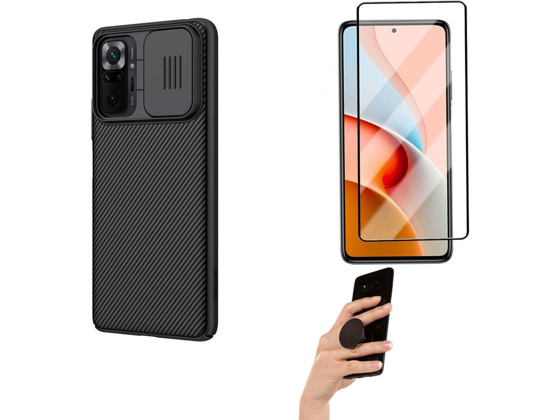 Kit Película Full Cover Xiaomi Redmi Note 10S PHONESHIELD Camshield e Popsocket Multifunção Preto