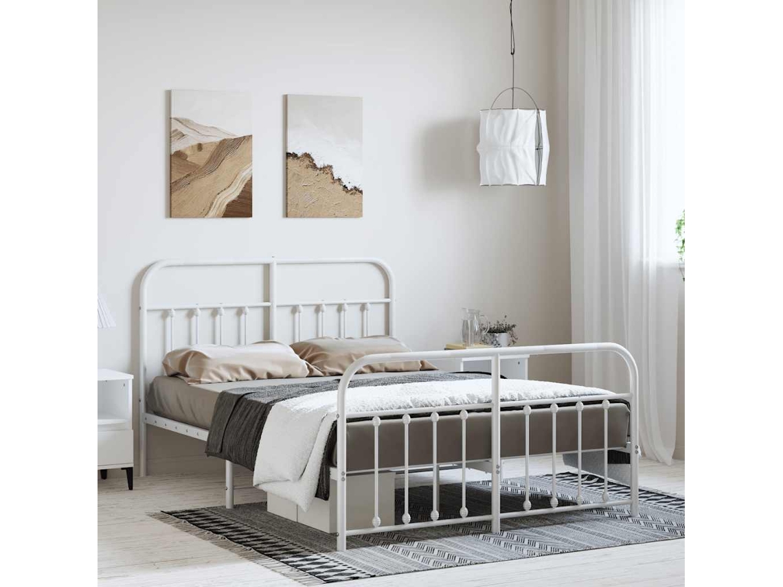 Vidaxl Estrutura De Cama Com Cabeceira E Pés 150x200 Cm Metal Branco