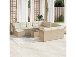 Vidaxl 13 Pcs Conjunto De Sofás P/ Jardim Com Almofadões Vime Pe Bege
