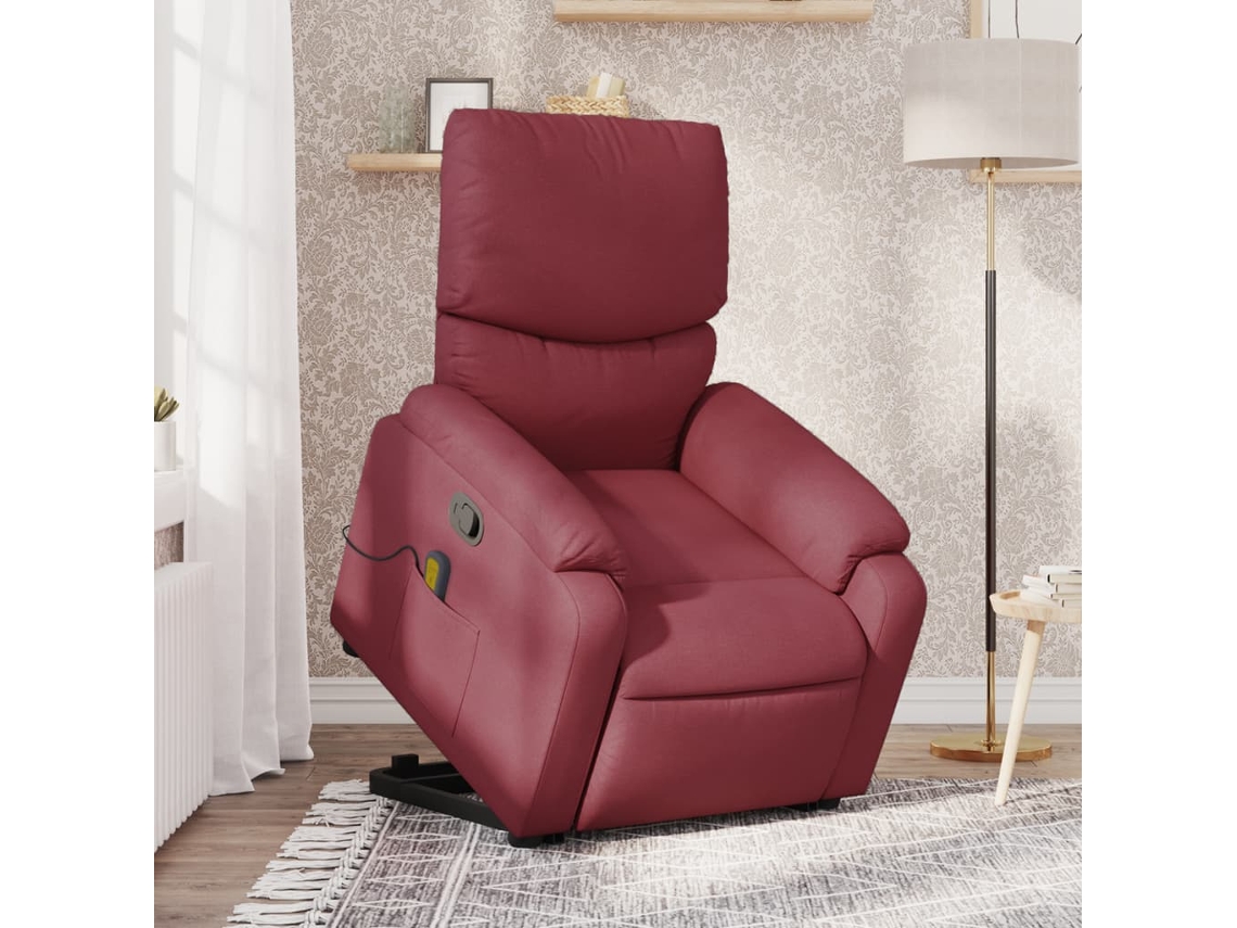 Vidaxl Poltrona De Massagens Reclin. Elevatória Tecido Vermelho Tinto