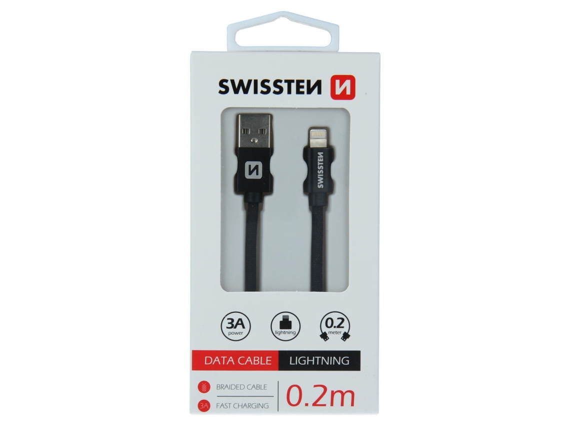 Cabo SWISSTEN Textile (USB - Lighting - 0,2M - Preto)