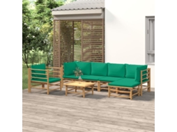 Vidaxl 7 Pcs Conjunto Lounge De Jardim Bambu C/ Almofadões Verdes