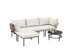 Conjunto de 5 peças de mobiliário modular em Rattan com almofadas, cor Cáqui ZENCORE SERVICES
