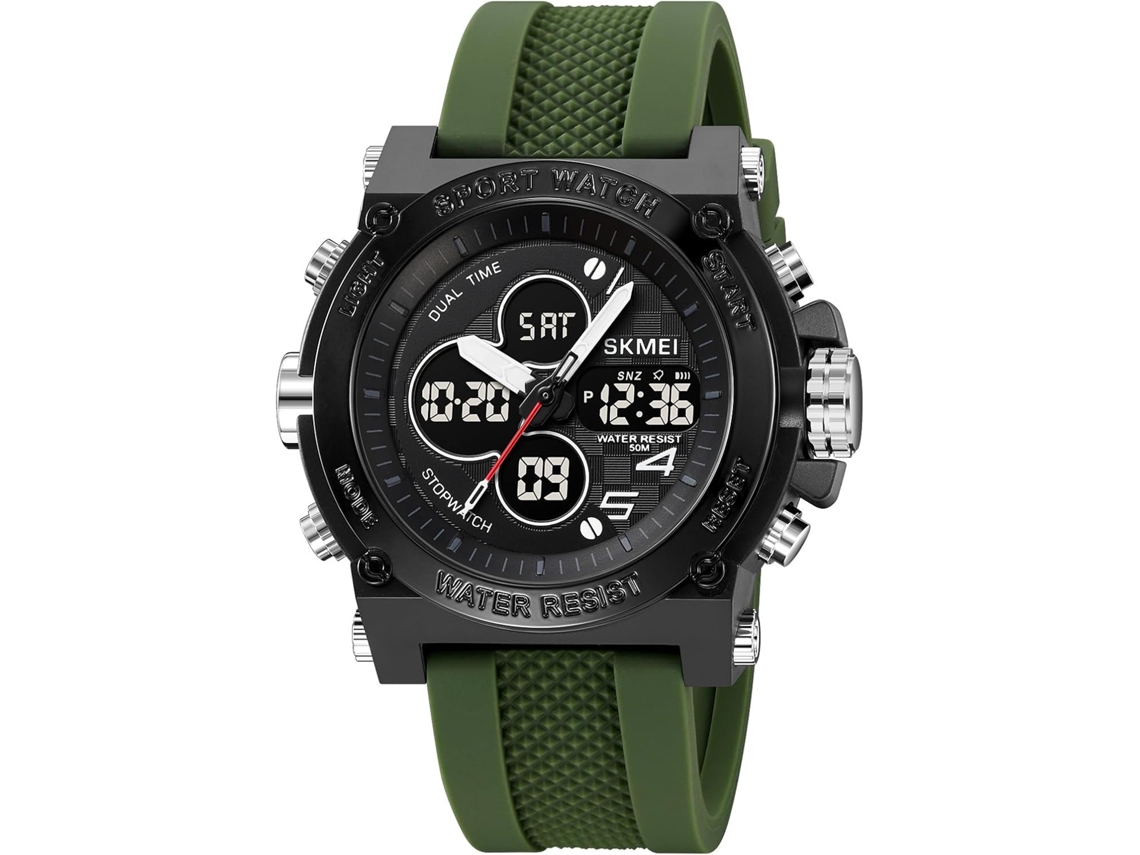 Lurelia Relógio Digital Masculino, Cronómetro, Alarme, Data/calendário, 12/24h, Silicone, Abs, Resistente À Água 50m, Verde