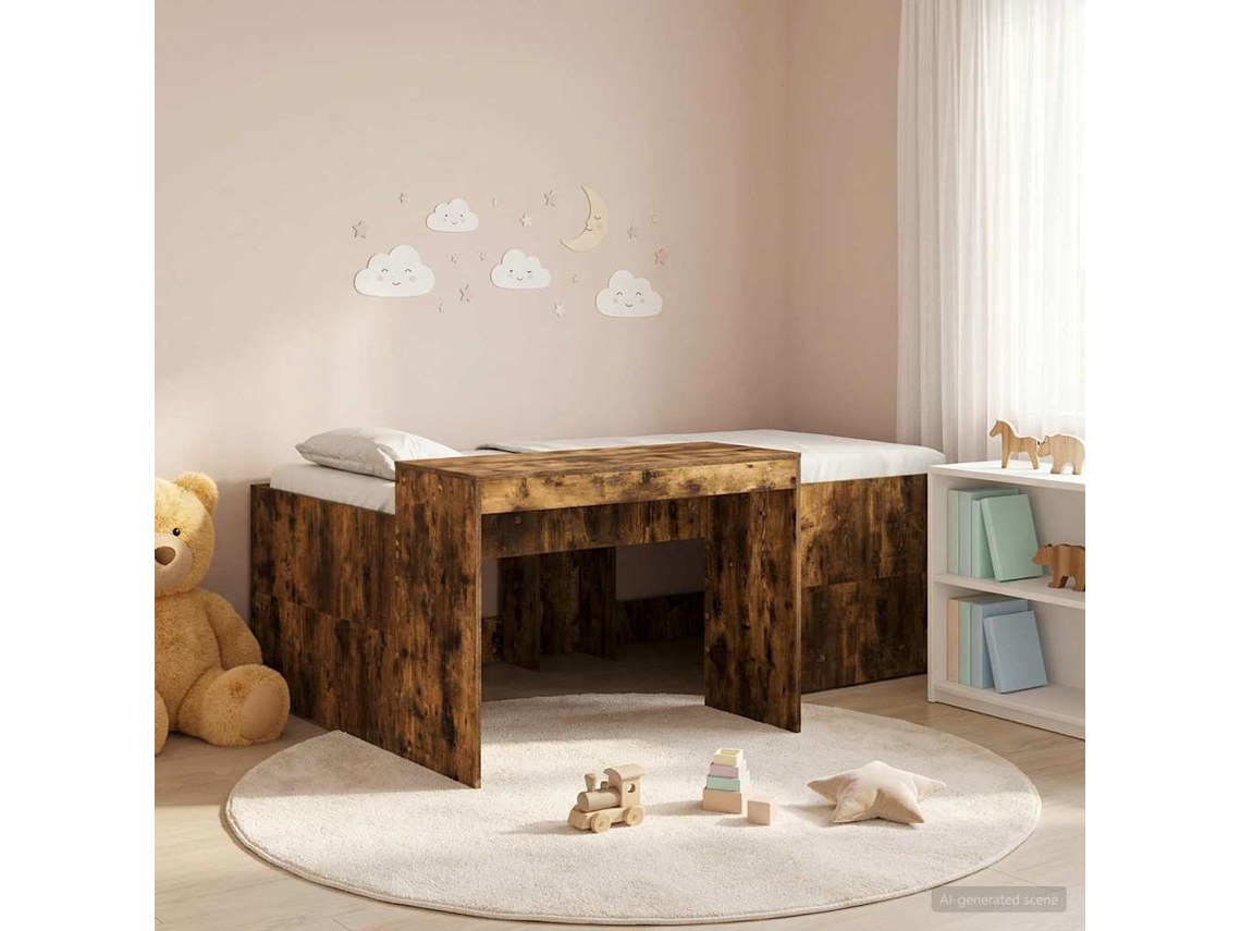 Vidaxl Cama Alta Para Crianças Com Mesa Carvalho Fumado