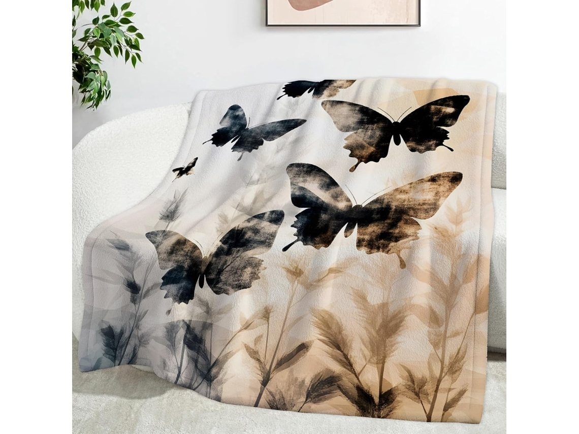 Manta Retrô com Estampa de Borboletas 130x150 Cm Multifuncional Macia e Aconchegante em Flanela Ideal para o e