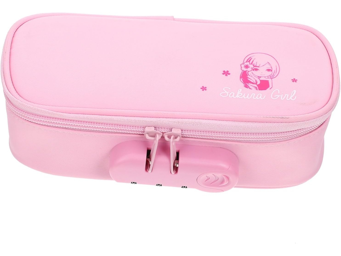 Estojo Grande De Tecido Oxford Para Lápis, Rosa, Com Fechadura De Combinação. Portátil.