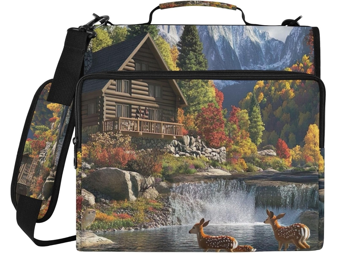 Autumn Mountain Bolsa Organizadora Fichário De 3-argolas, Resistente À Água, Com Zíper, Compartimento Laptop E