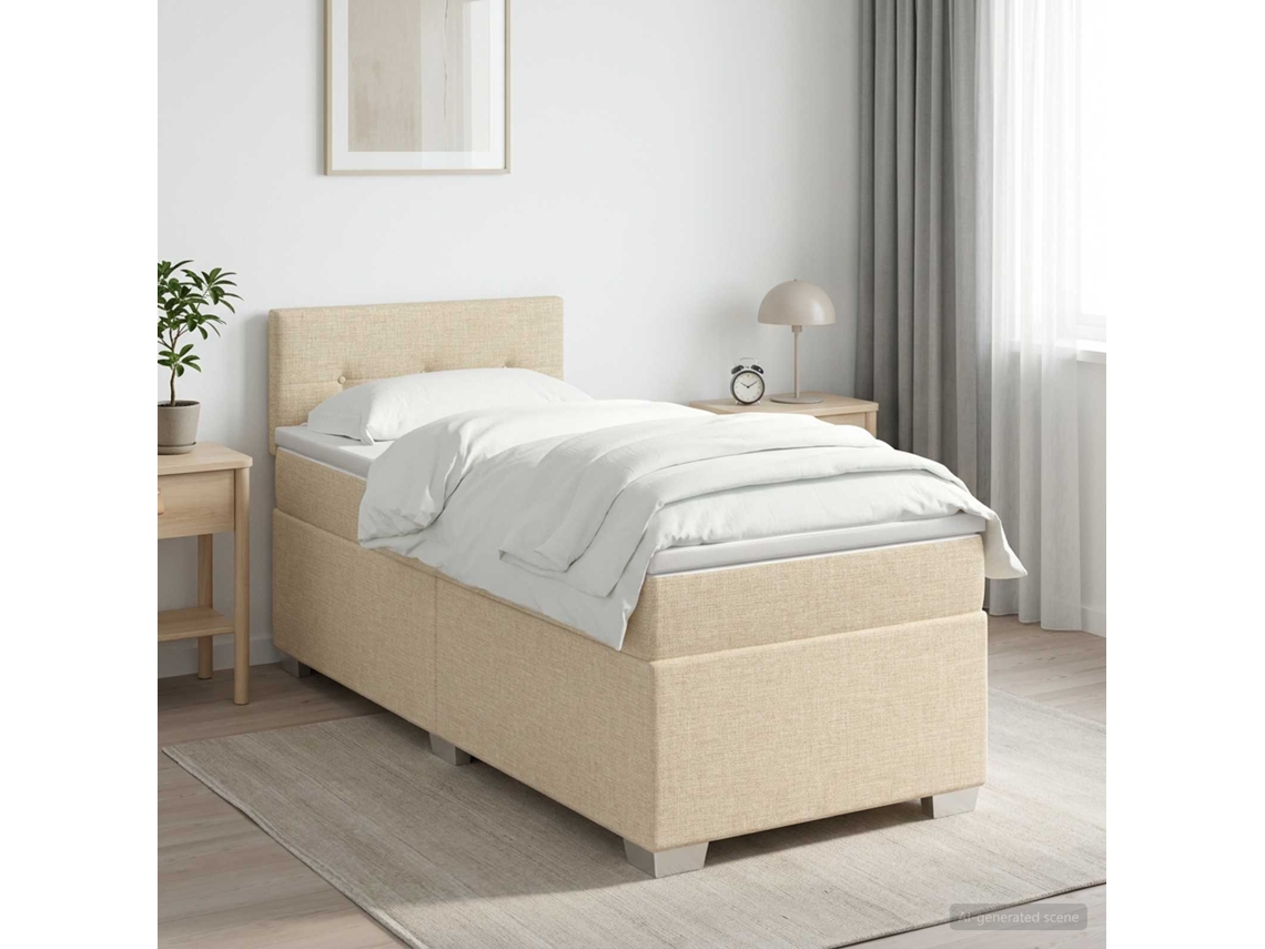 Vidaxl Cama Box Spring Com Colchão Creme 90 X 200 Cm Tecido
