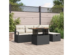 Vidaxl Conjunto De Sofá De Jardim Com Almofada 6 Pcs Preto Vime Pe