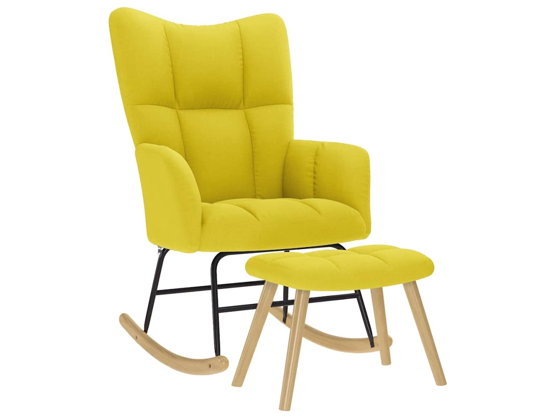 Vidaxl Cadeira De Baloiço Com Banco P/ Pés Tecido Amarelo-claro
