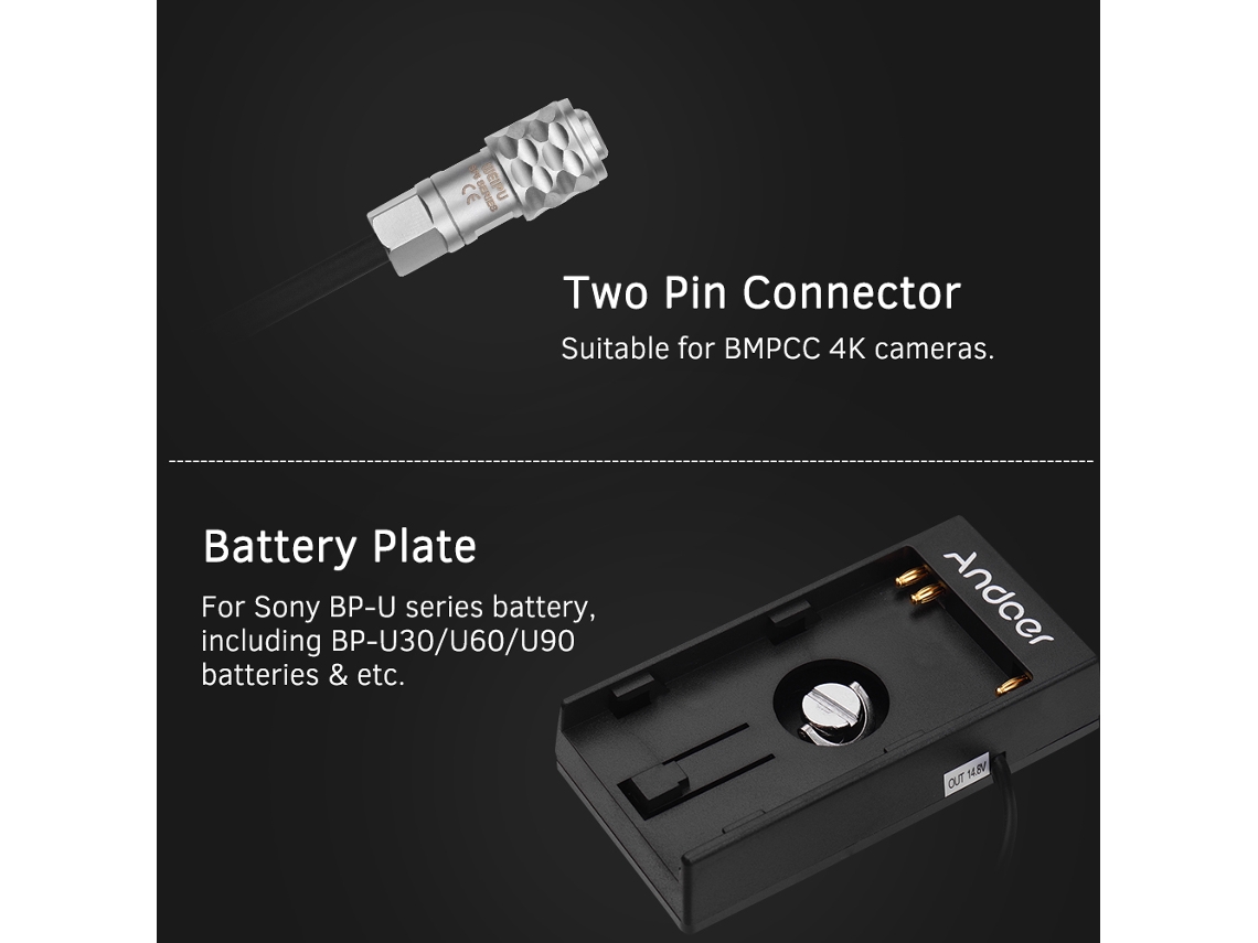 Adaptador De Batería Para Blackmagic Bmpcc 4k Com Parafuso 1/4" Para Sony Bp-u30 U60 U90