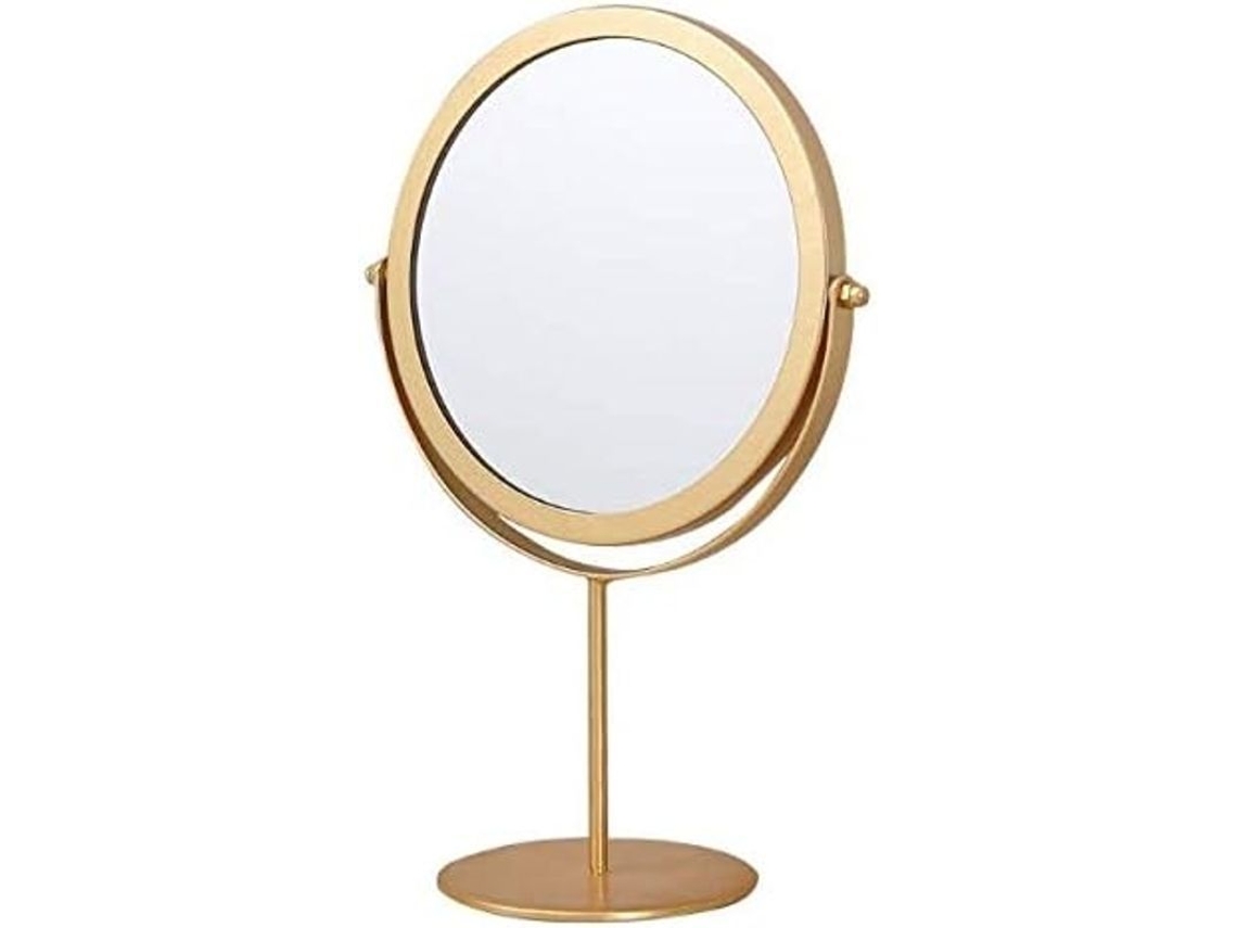 Espelho de Mesa Redondo Dourado, Ajustável, de Metal, 19 Cm, para Maquiagem e Decoração